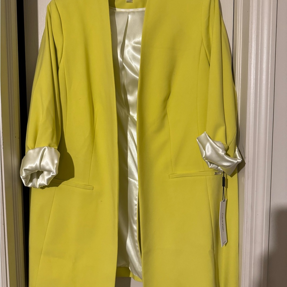 Calvin Klein Yellow Blazer with Long Sleeves and Open Front